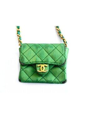 Chanel Mini Shoulder Pochette Satin Green Bag Quilted 1 st Vintage 4